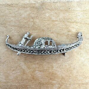 925 STERLING SILVER MARCASITE Vintage Gondola Pin Brooch 2.25" 6g